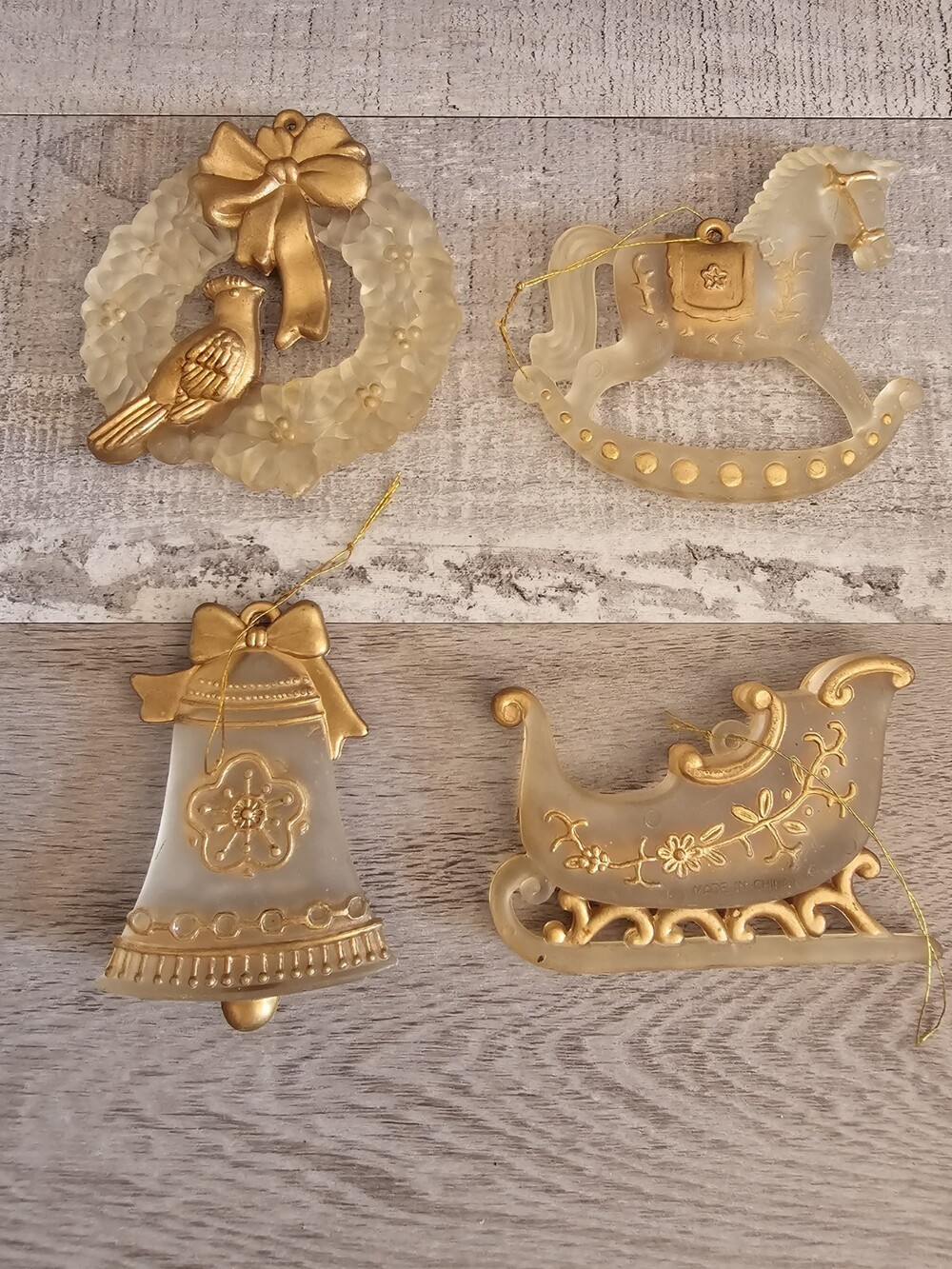 Kurt S Adler Christmas Ornaments Bell Sleigh Clear & Gold Arcylic Lot Vintage